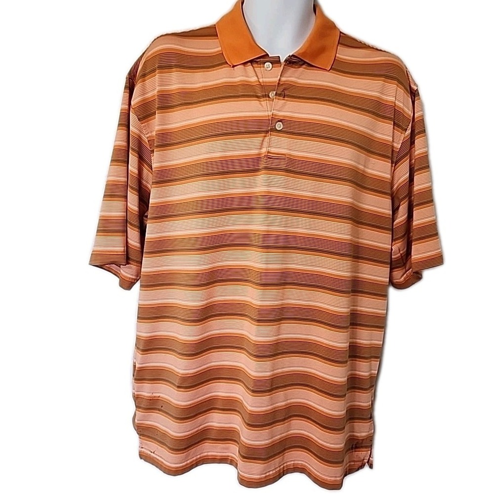 Bolle' Golf Tech Performance‎ Polo  Shirt Men's Large Retro Orange Stripe